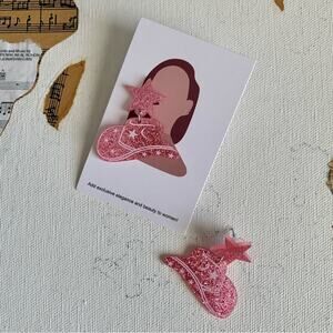 Pink Glitter Cowboy Hat and Star Charm Drop Barbiecore Eras Statement Earrings